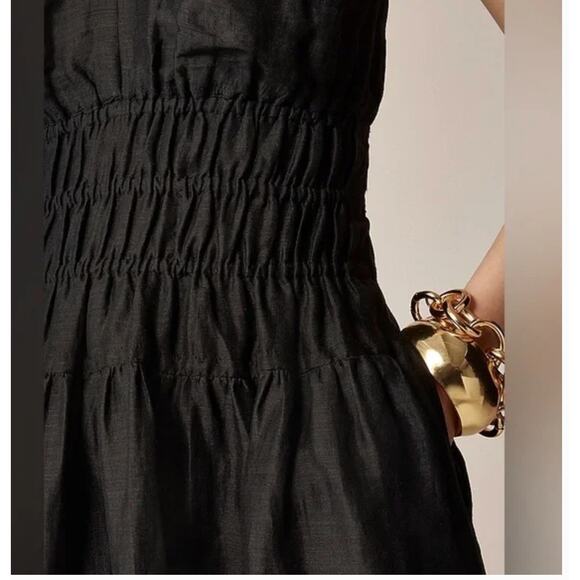 J Crew Hyacinth V Neck Dress M NWT Black Ramie Midi CJ397 J.Crew Smock Resort - Picture 2 of 5